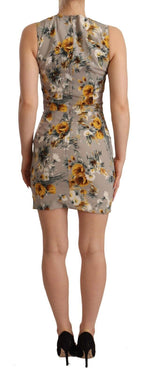 Dolce & Gabbana Gray Silk Stretch Floral Sheath Mini Dress