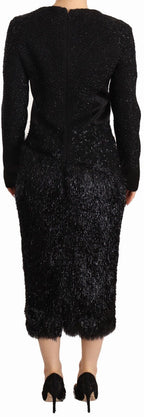Masha Ma Black Studs Embellished Long Sleeves Sheath Midi Dress