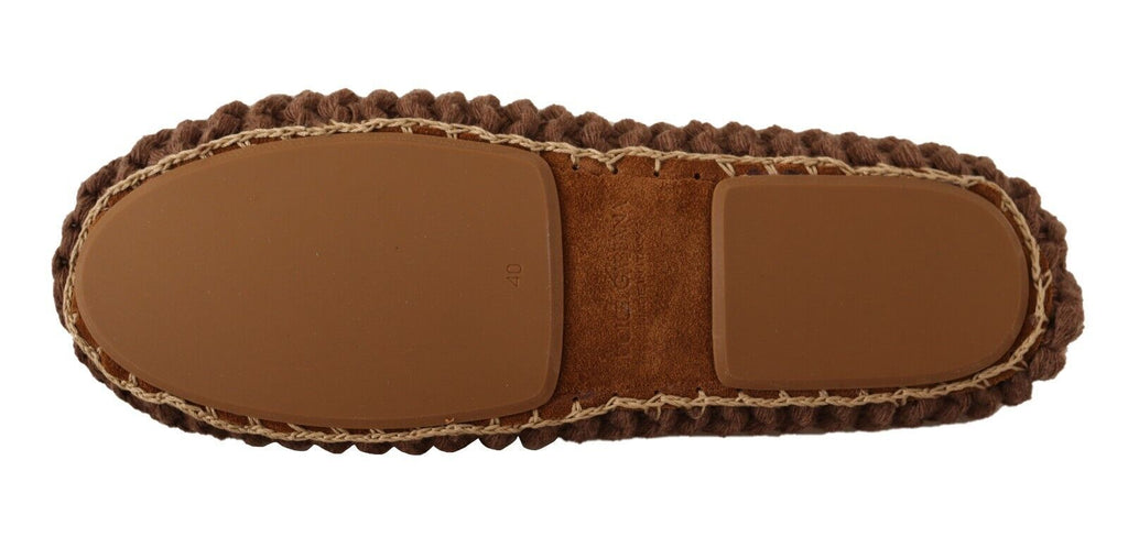 Dolce & Gabbana Brown Slip On Ballerina Flats Wool Knit Shoes