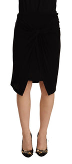 PLEIN SUD Black High Waist Pencil Knee Length Viscose Skirt