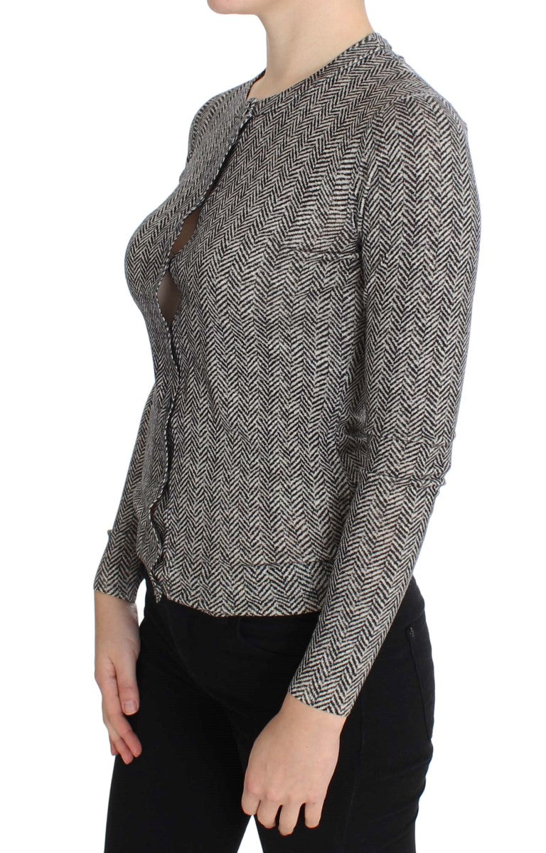 Dolce & Gabbana Black White Wool Top Cardigan Sweater