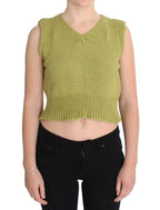 PINK MEMORIES Green Cotton Blend Knitted Sleeveless Sweater