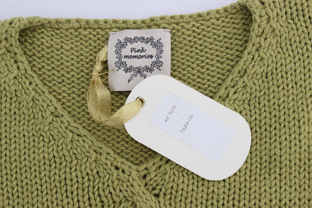 PINK MEMORIES Green Cotton Blend Knitted Sleeveless Sweater