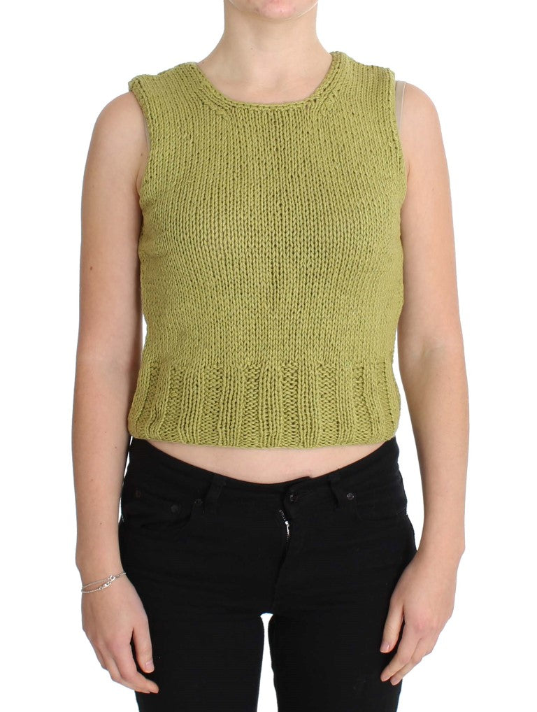 PINK MEMORIES Green Cotton Blend Knitted Sleeveless Sweater