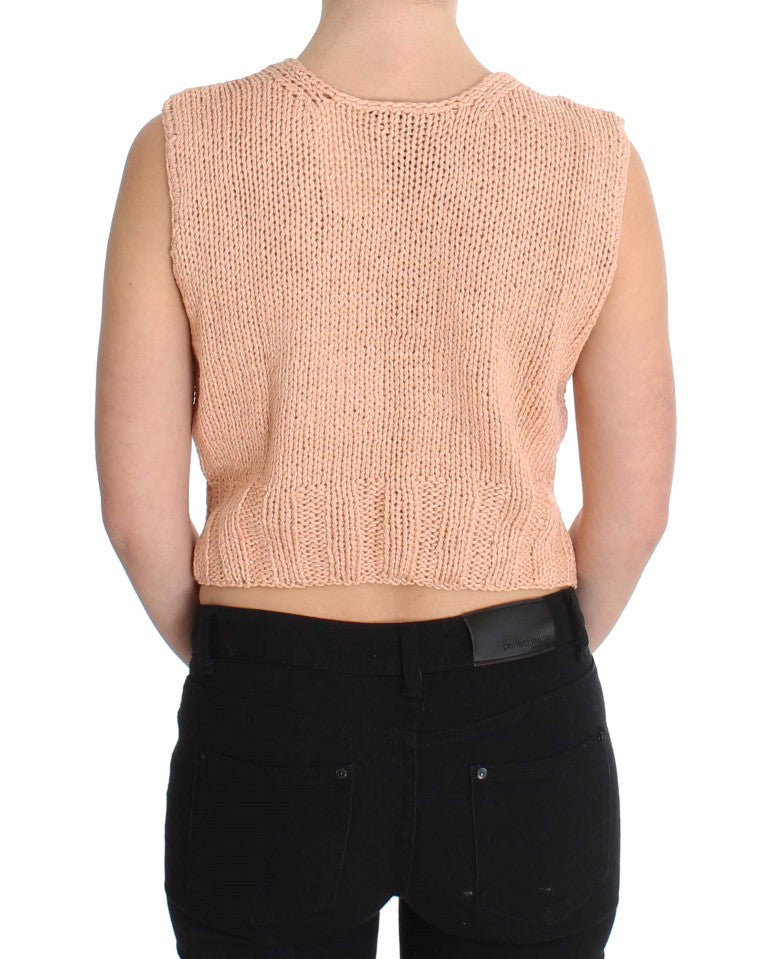 PINK MEMORIES Pink Cotton Blend Knitted Sleeveless Sweater