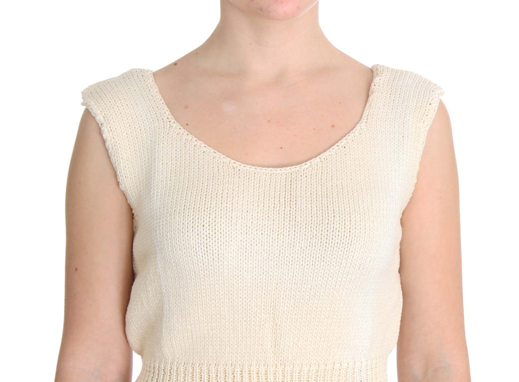 PINK MEMORIES Beige Cotton Blend Knitted Sleeveless Sweater