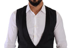 Dolce & Gabbana Dark Gray Striped Wool Silk Waistcoat Vest