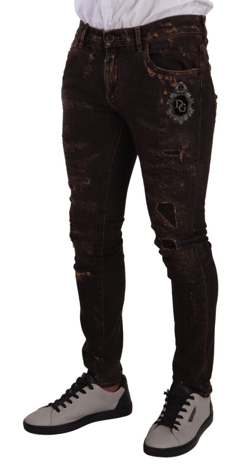 Dolce & Gabbana Brown Distressed Slim Fit Skinny Denim Jeans