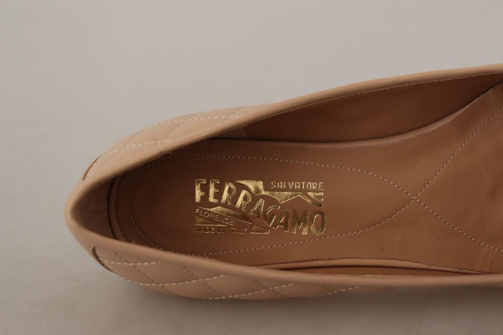 Salvatore Ferragamo Beige and Black Nappa Leather Ballet Flat Shoes