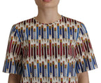 Dolce & Gabbana White Pencil Print Cotton T-shirt Blouse