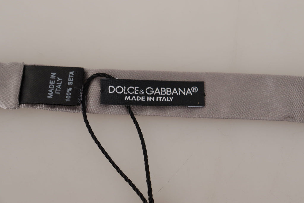 Dolce & Gabbana Silver 100% Silk Slim Adjustable Neck Papillon Tie