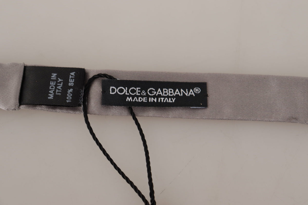 Dolce & Gabbana Silver 100% Silk Slim Adjustable Neck Papillon Tie