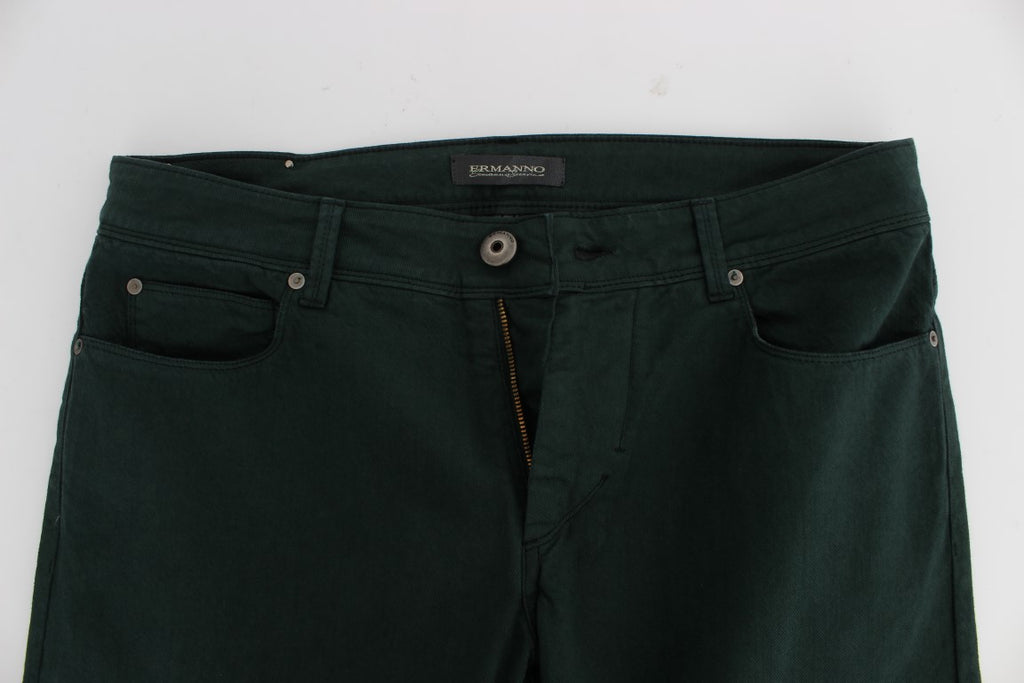 Ermanno Scervino Green Cotton Denim Stretch Straight Fit Jeans