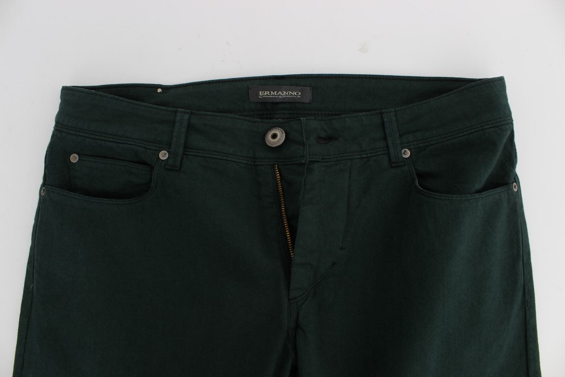 Ermanno Scervino Green Cotton Denim Stretch Straight Fit Jeans