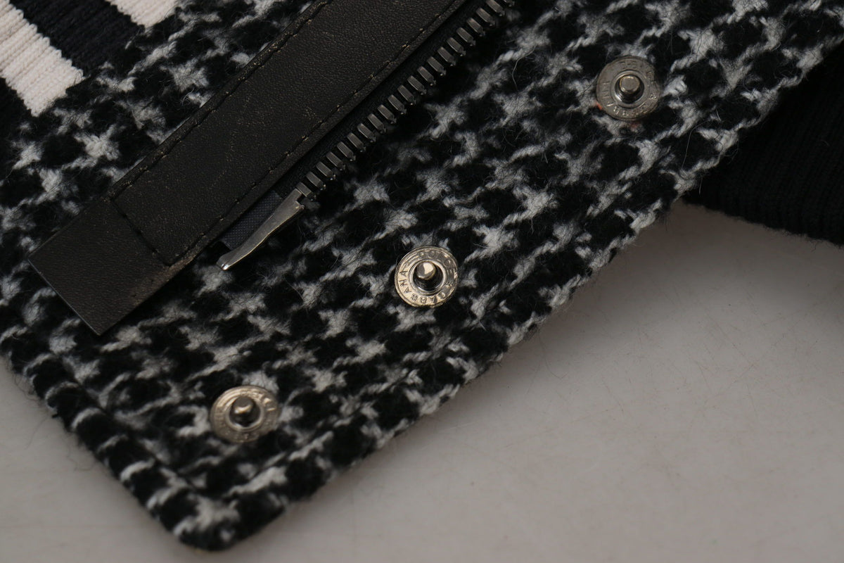 Dolce & Gabbana Dark Gray Houndstooth Polyester Bomber Jacket