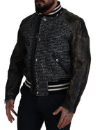 Dolce & Gabbana Dark Gray Houndstooth Polyester Bomber Jacket