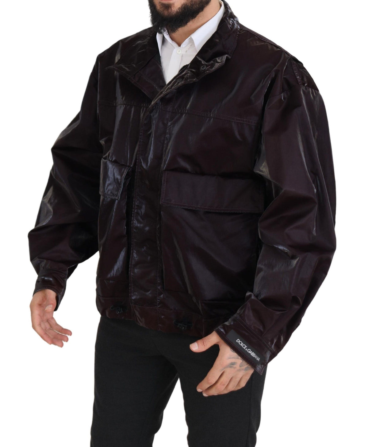 Dolce & Gabbana Bordeaux Nylon Collared Men Coat Jacket