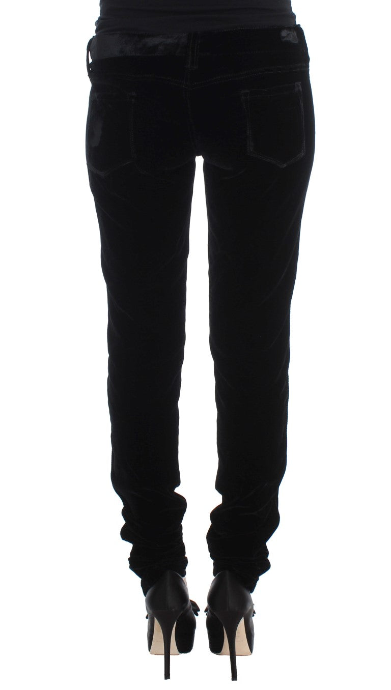 Ermanno Scervino Black Viscose Blend Velvet Slim Fit Pants