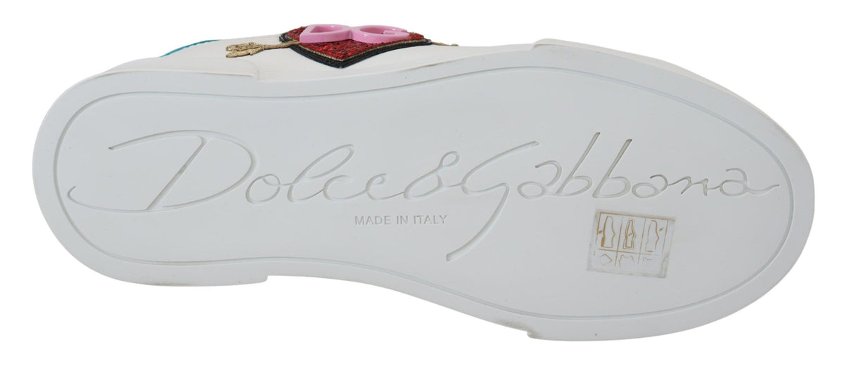 Dolce & Gabbana White Leather Sneaker Portofino Logo Heart Shoes