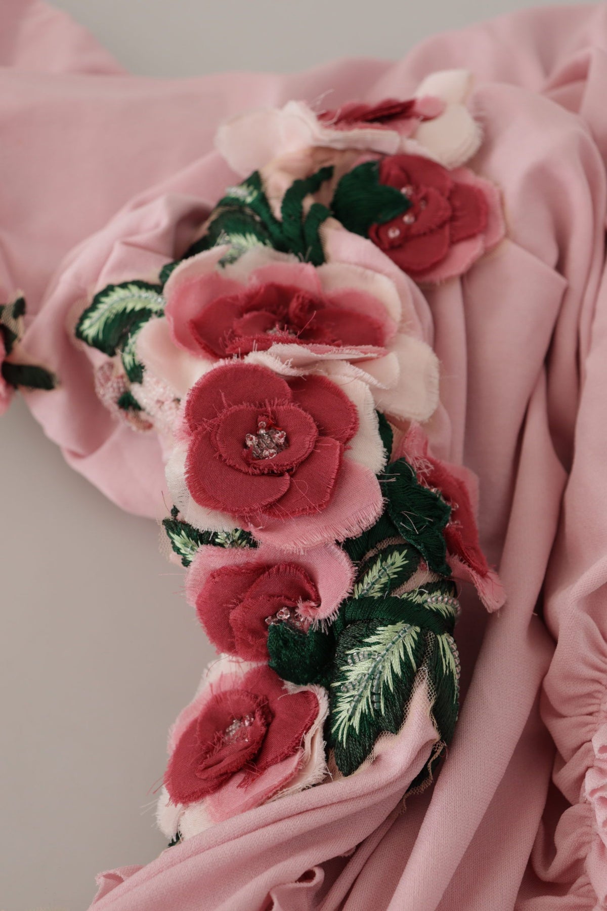 Dolce & Gabbana Pink Flower Embellished One Shoulder Dress