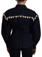 Dolce & Gabbana Blue Denim Crystal Embellish Cotton Jacket
