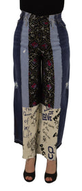 Dolce & Gabbana Multicolor Patchwork DG Fashion Wide Leg Denim Pant