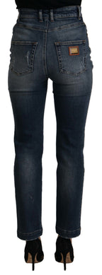 Dolce & Gabbana Blue Denim Crystal Embellished Pants Jeans