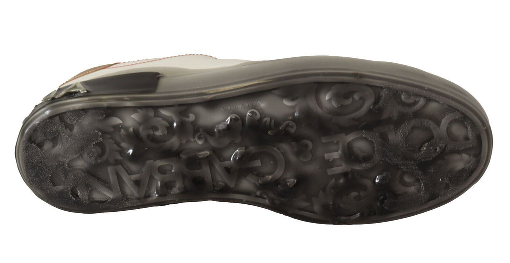 Dolce & Gabbana White Gold Leather Low Top Sneakers Casual Shoes