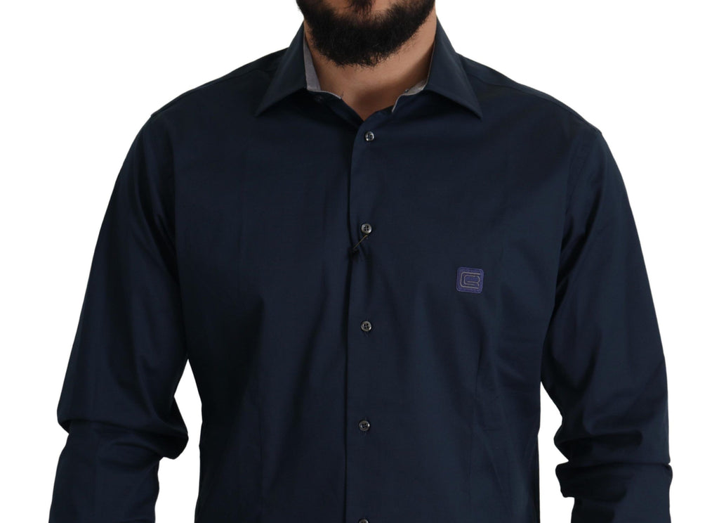 Roberto Cavalli Navy Blue Cotton Dress Formal Shirt