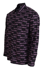 Dolce & Gabbana Black Purple Logo Slim Dress Formal Shirt