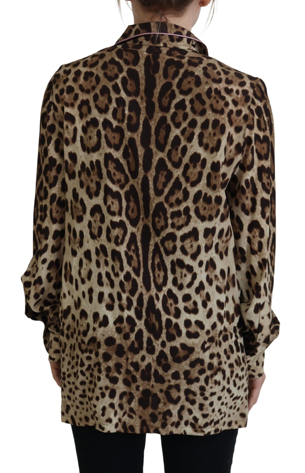 Dolce & Gabbana Brown Leopard Print Long Sleeves Blouse Top