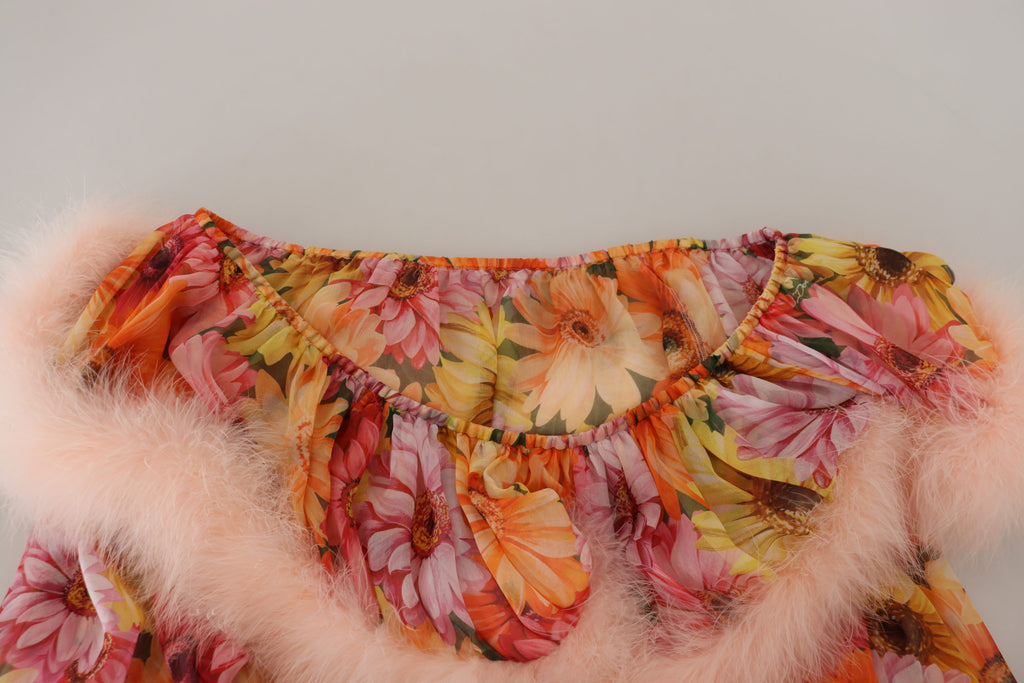 Dolce & Gabbana Multicolor Floral Fur Shearling Blouse Top