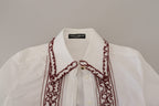 Dolce & Gabbana White Lace Long Sleeves Ruffle Collar Top