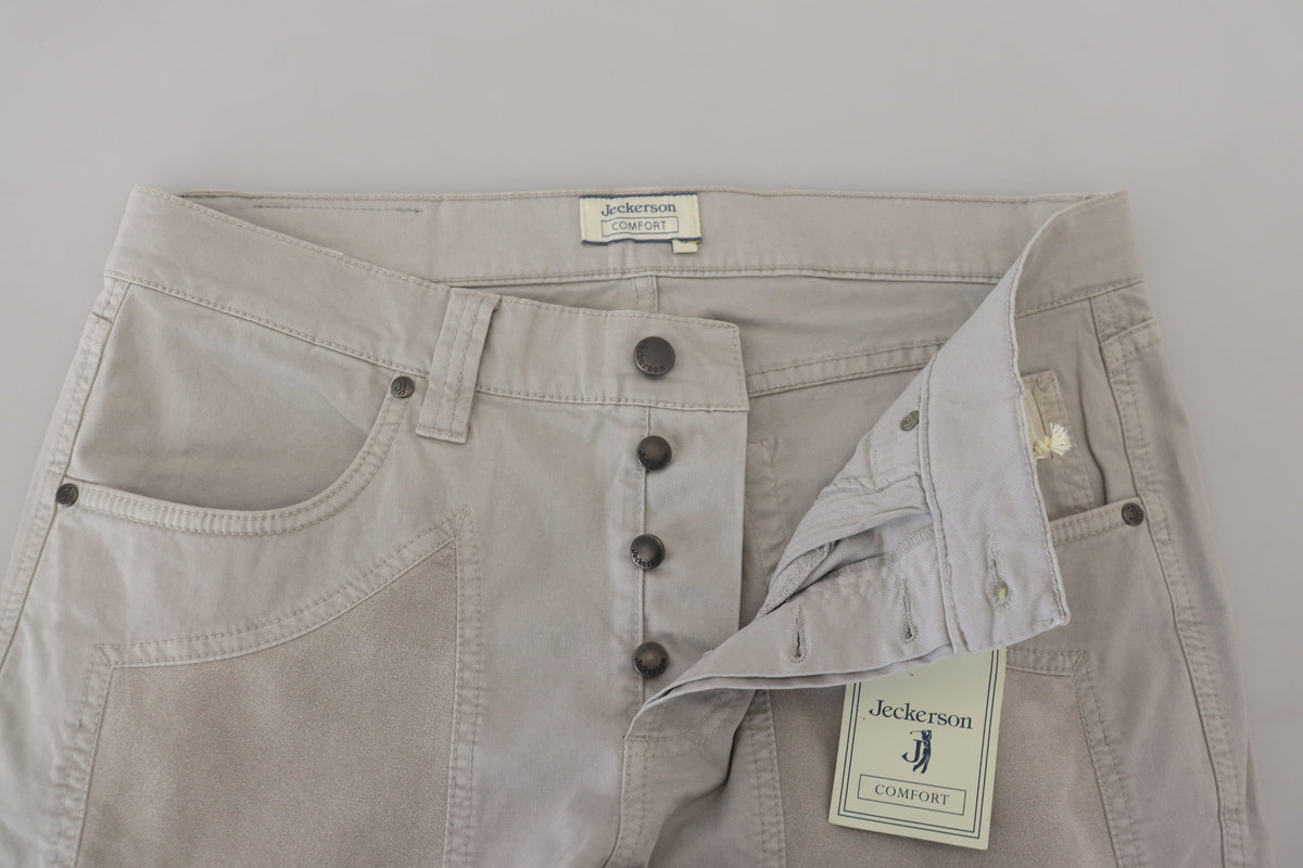 Jeckerson Gray Cotton Tapered Men Casual Pants