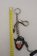 Dolce & Gabbana Black Prince Studs Logo Silver Brass Keychain