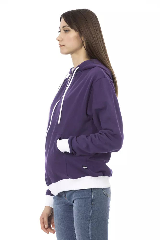 Baldinini Trend Purple Cotton Women Sweater with Adjustable Hood