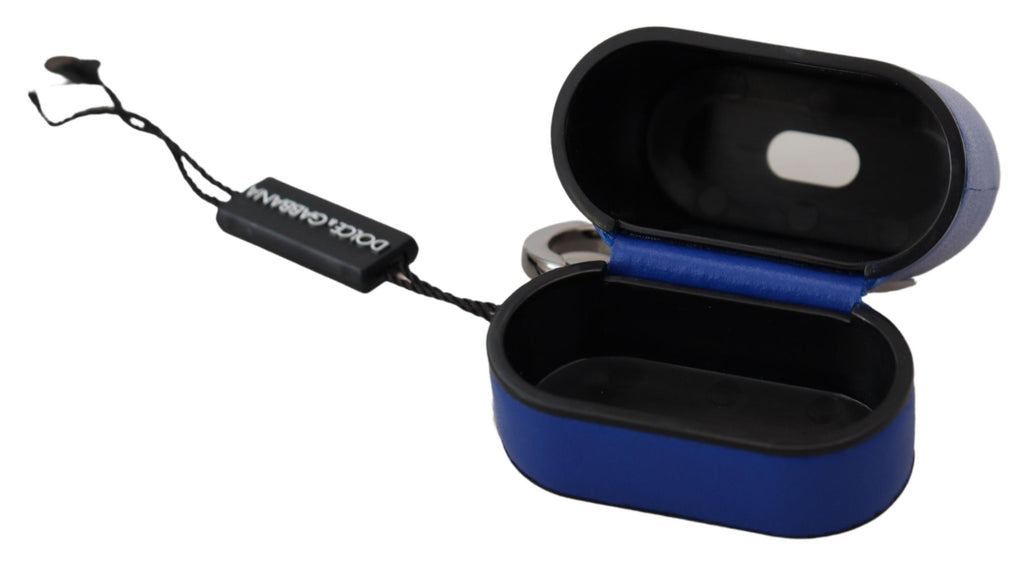 Dolce & Gabbana Blue Leather Silver Metal Logo Airpods Case
