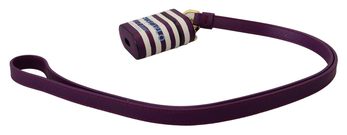 Dolce & Gabbana Purple Leather Strap Gold Metal Logo Airpods Case