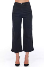 Frankie Morello Black Cotton Women Cropped Trouser