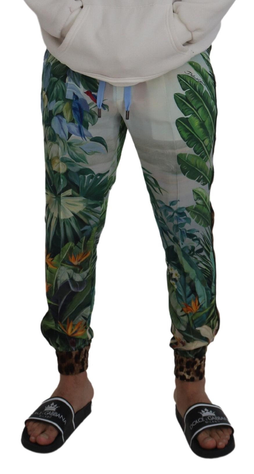 Dolce & Gabbana White Floral Printed Men Jogger Pants