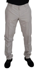 Dolce & Gabbana Off White Silk Mid Waist Chino Pants