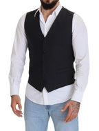 Dolce & Gabbana Dark Blue Wool Stretch Waistcoat Formal Vest