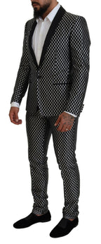 Dolce & Gabbana Dark Gray White Silk MARTINI Slim Fit Suit