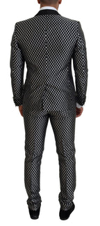 Dolce & Gabbana Dark Gray White Silk MARTINI Slim Fit Suit