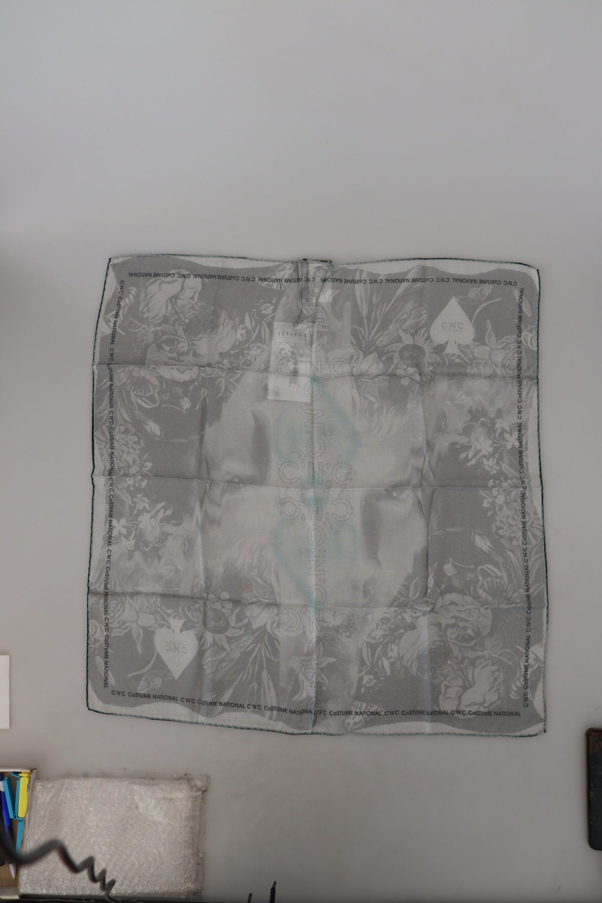 Costume National Gray Print Shawl Foulard Branded Scarf
