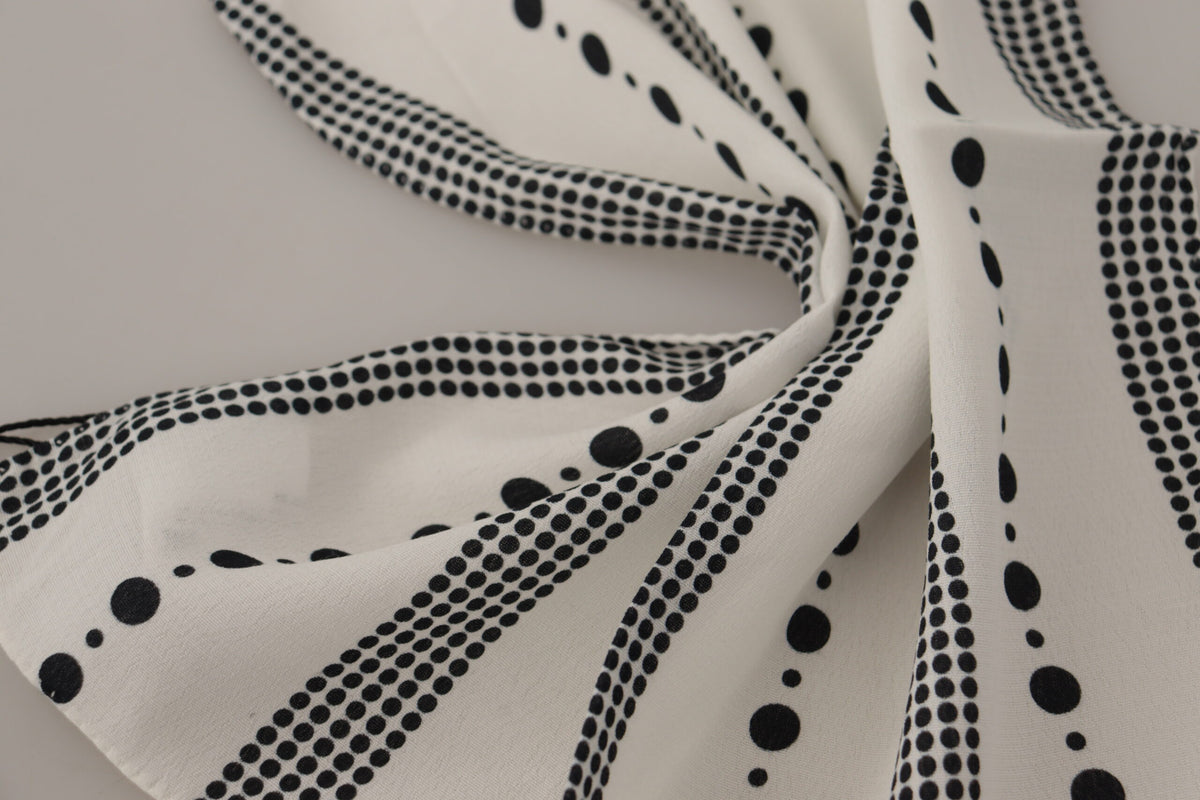 Dolce & Gabbana White Dotted Stripes Square Handkerchief Viscose Scarf