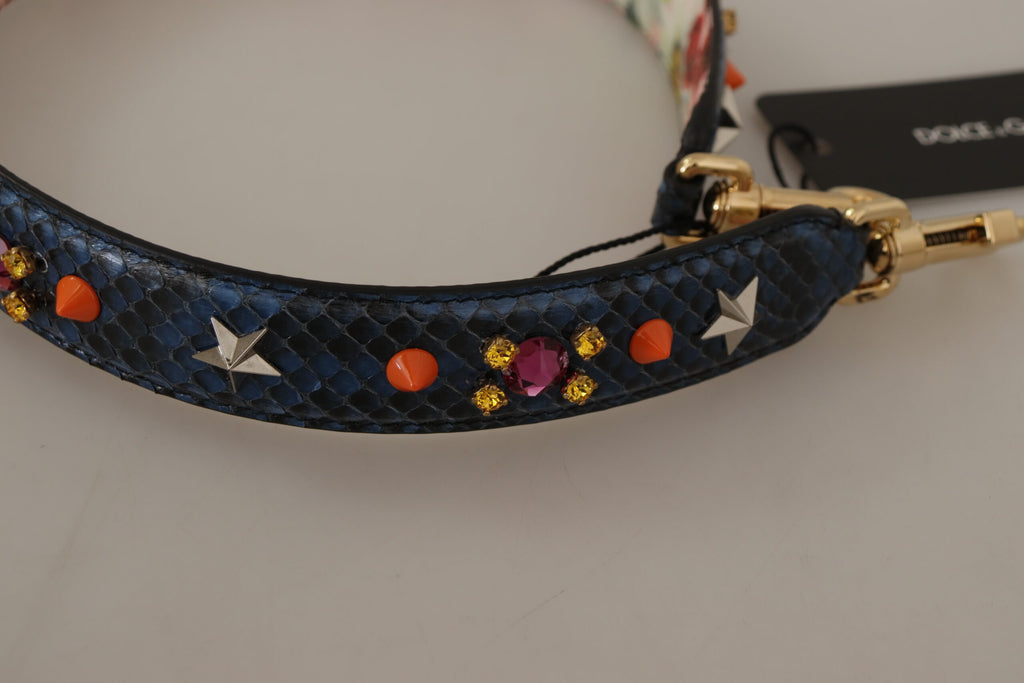 Dolce & Gabbana Blue Exotic Leather Crystals Reversible Shoulder Strap