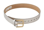 Dolce & Gabbana Silver Leather Gold Tone Logo Metal Buckle Belt