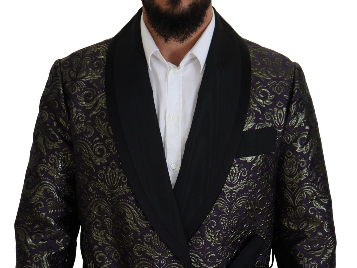 Dolce & Gabbana Dark Gray Purple Baroque Jacket Blazer Robe