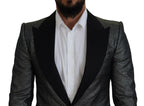 Dolce & Gabbana Dark Gray Silver Jacquard Slim Fit Jacket Blazer